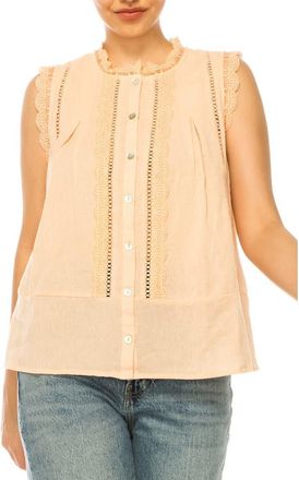 A Collective Story Lace Trim Cotton Button-Up Top in Bisque at Nordstrom, Size X-Large