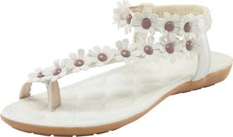 Generic Sliders Women Summer Flat Comfortable Sliders Women Toe Separator Elegant Beach Strappy Sandals Flops Feet Leather Orthopaedic Slippers With Flowers M