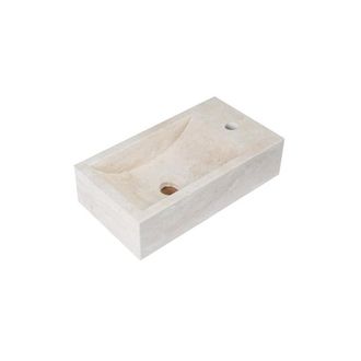 Saniclass Travertine Fontein - 40x22x10cm - rechthoek - kraangat rechts - Travertine