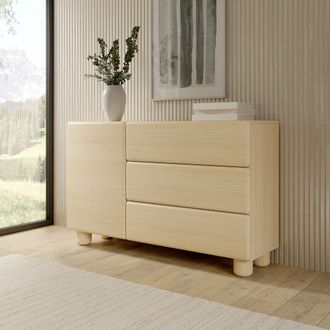 Dmora Aparador Hanerito, Alacena 3 Cajones, Un Estante, Puerta Abatible, Deslizante, 130x38x80h Cm Roble Marr&oacute;n