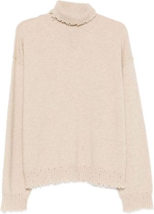 Uma Wang Ribbed Turtleneck Cashmere Sweater With Fringed Finish