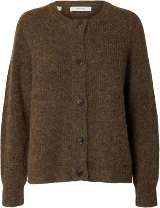 Selected Lulu LS Knit Short Cardigan - Dames - Vesten - Bruin - M - Wol - Truien & Vesten