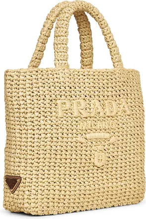 Prada Womens Natural Small Tote Bag Yellow Viscose Handbags Hand