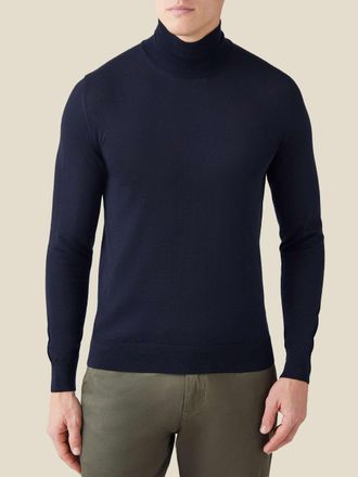 Luca Faloni Navy Blue Silk-Cashmere Mock Neck