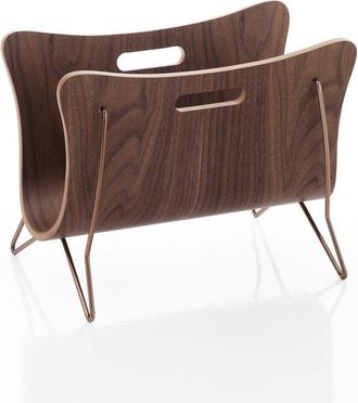 Oresteluchetta Revistero de madera nogal y acero oro rosa 29x37x26 cm
