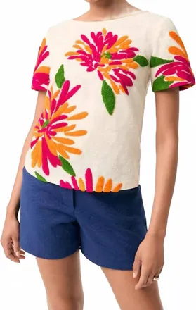 Trina Turk Womens Siona Embroidered Flowers Top In Riku Embroidery
