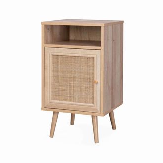 Sweeek Mesita de noche con ca&ntilde;a trenzada