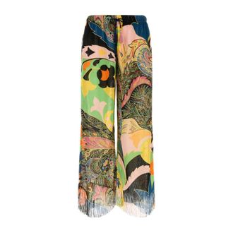 Etro Etro, Wide Trousers, female, Multicolor, Size: XS Embroidered Viscose Wide-Leg Pant