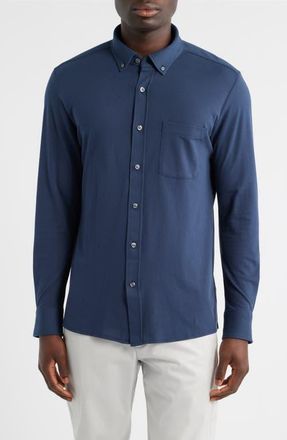 Mack Weldon SILVER Cotton Blend Piqu&eacute; Button-Down Shirt in True Navy at Nordstrom, Size Xx-Large