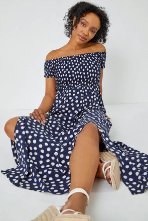 Roman Polka Dot Bardot Maxi Dress