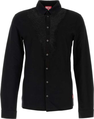 Diesel Black Stretch Cotton Blend S Sun Plain Shirt