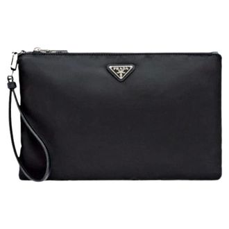 Prada Pre-owned Clutches, female, Black, Size: ONE SIZE Pre-owned Re-Nylon Black Clutch Bag