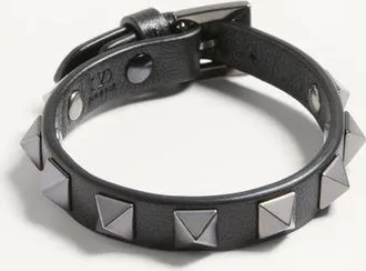 Valentino Garavani Rockstud Leather Bracelet With Ruthenium Studs