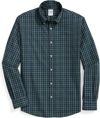 Brooks Brothers Friday Plaid Cotton Poplin Button-Down Shirt in Bistro Green Tartan at Nordstrom, Size X-Large