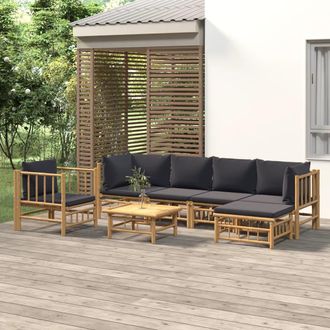 vidaXL Set De Muebles De Jard&iacute;n 7 Piezas Bamb&uacute; Con Cojines Gris Oscuro Vidaxl