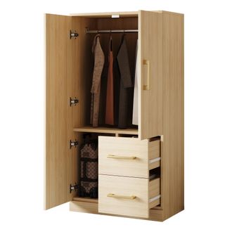 STILVORA Armario Con 2 Puertas, 2 Cajones Y Compartimento Grande, Para Dormitorio, De Madera, 70 X 40 X 135 Cm, Madera Natural