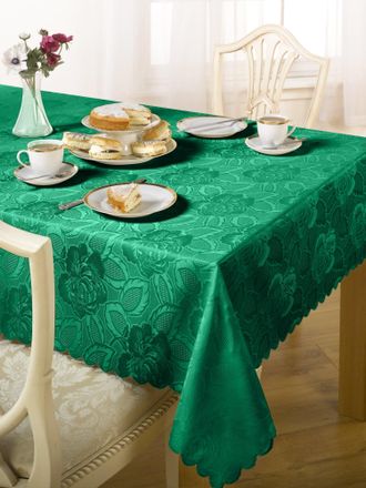 Emma Barclay Damask Rose - Jacquard Table Cloth in Forest Green - 60x84 (152x213cm) Oval - Emma Barclay | TJ Hughes