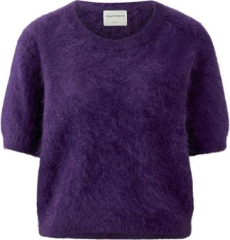 Oui Gebreide trui met ronde hals - Dames - Cashmere truien - Paars - S - Kasjmier - Truien & Vesten