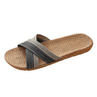 Generic Mens Slippers, Womens Slippers, Linen Flat Shoes, Non-Slip Beach Shoes, Rubber Sole, Footbed, Bathing Slippers, Comfortable Sandals, Summer Shoes, Ind