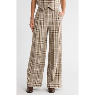SIMKHAI Leroy Plaid Pleated Wide Leg Pants in Sand Plaid at Nordstrom Rack, Size 2