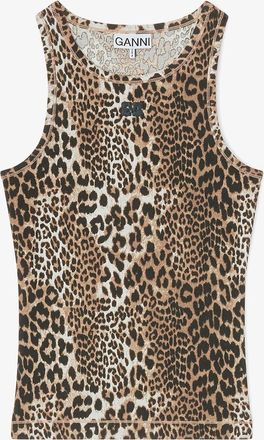 Ganni Mixed Leopard Rib Tank Top - Size XXS Organic Cotton