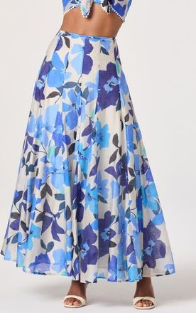 ASTR the Label Kaley Floral Paneled Maxi Skirt in Blue Floral at Nordstrom, Size Medium