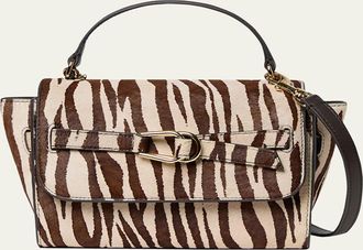 Loeffler Randall Alexi Zebra-Print Calfhair & Leather Top-Handle Bag