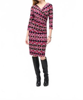 Joseph Ribkoff Womens Geometric Faux Wrap Sheath Dress In Black/multi