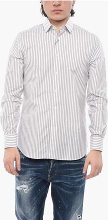 Corneliani Striped Cotton Poplin Shirt with French Collar size 38