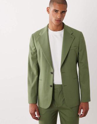 Asos Giacca da abito slim in 100% lana estiva verde