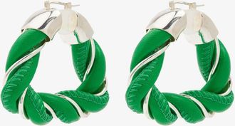 Bottega Veneta Green Sterling Silver Twist Hoop Earrings - Womens - Sterling Silver/Lambskin