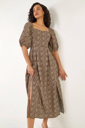 DUSK Animal Print Midi Dress