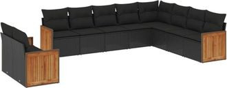 vidaXL Vidaxl - Set De Sof&aacute;s De Jard&iacute;n 10 Pzas Cojines Rat&aacute;n Sint&eacute;tico Negro