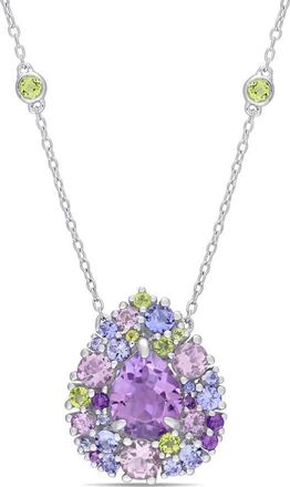 Amour 4 5/8 CT TGW Tanzanite, Rose De France, Peridot and Amethyst Mosaic Teardrop Necklace In Sterling Silver