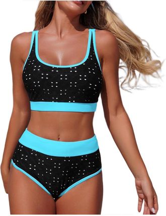 Generic Sport Bikini Sets for Women 2 Piece Swimming Costume Athletic Swimwear Padded Push Up Bikini Top and Swim Briefs High-Waisted Two Piece Swimsuit Tummy