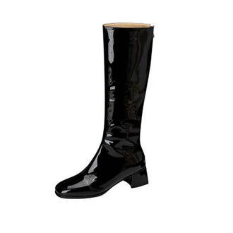 Generic Womens Low Block Heel Knee High Boots with Square Toe with Side Zipper for Autumn and Winter,Black,5.5 UK