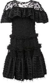 Jourden ANAIS JOURDEN black sheer shimmery ruffle tulle DRESS Size M