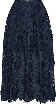 Rotate 3D Lace Midi Rok - Dames - Midirokken - Blauw - M - Polyester - Rokken