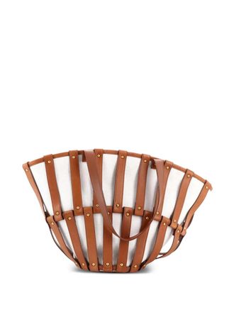 Saint Laurent Beatrix Panier Cut Out Canvas with Leather tote bag - Marrone