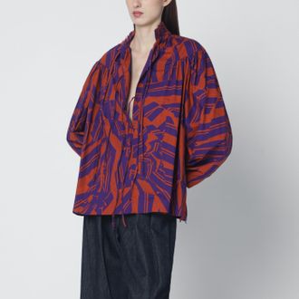 Dries Van Noten Camicia ampia con volant con stampa Crushed Stripe