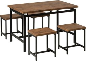 Beliani Beliani - 5 Piece Dining Set Powder Coated Steel Table 4 Stools Light Wood Black 120 x 75 cm Arlington