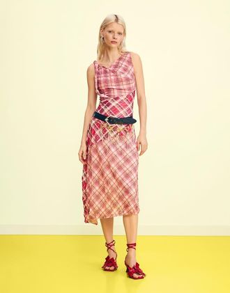 Desigual Vestito rosso a quadri con spalline