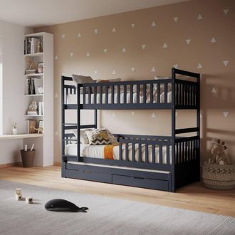 Flair Elvis Bunk Bed with Trundle & Drawers in Grey | Size: EU Single