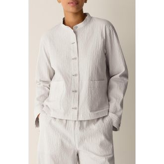 Eileen Fisher Check Print Woven Shirt Jacket in Chalk at Nordstrom, Size Medium