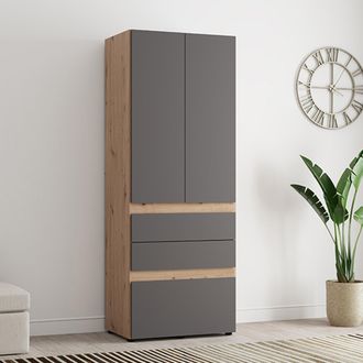 Dmora Armario 2 Puertas Venas, Ropero Dormitorio Con Barra Colgador, Un Estante, 2 Puertas, 79x208h Cm Negro Antracita