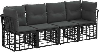 vidaXL Conjunto De Sof&aacute;s De Exterior Negro Poli&eacute;ster Vidaxl