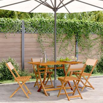 vidaXL Vidaxl - Sillas De Jard&iacute;n Plegables 4 Uds Madera Maciza Y Tela Beige
