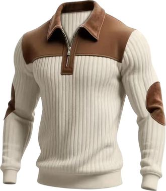 Generic Quarter Zip Jumper Men Gym Tops Texture Stripe Corduroy Mens Sweatshirts Stand Collar Long Sleeve Pullover VIntage Polo Shirts 1/4 Zipper Sweatshirt F