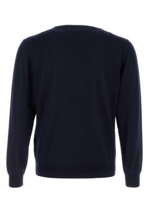 Prada Mens Midnight Blue Wool Sweater Bleu Exterior: Virgin Maglieria