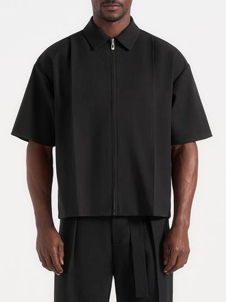 Mani&egrave;re De Voir Aven Boxy Shirt With Crease in Black at Nordstrom, Size Small